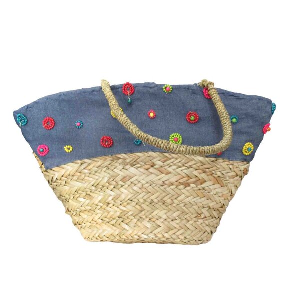 Filippo Catarzi Applique Straw Tote - Picture 1 of 3